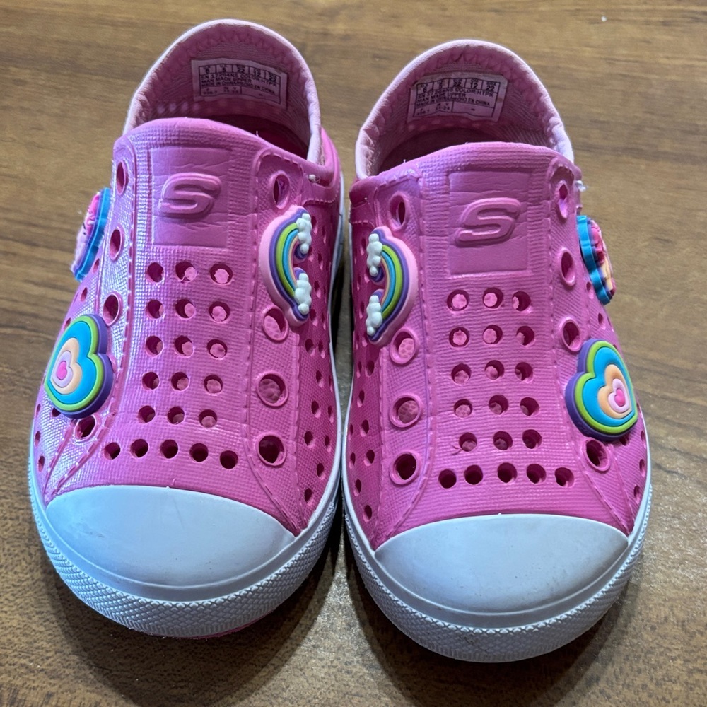 Skechers Kids Pink Slip-On Sneakers with Heart Accents